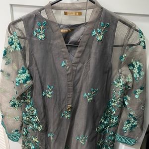 Gray and turquoise kurta